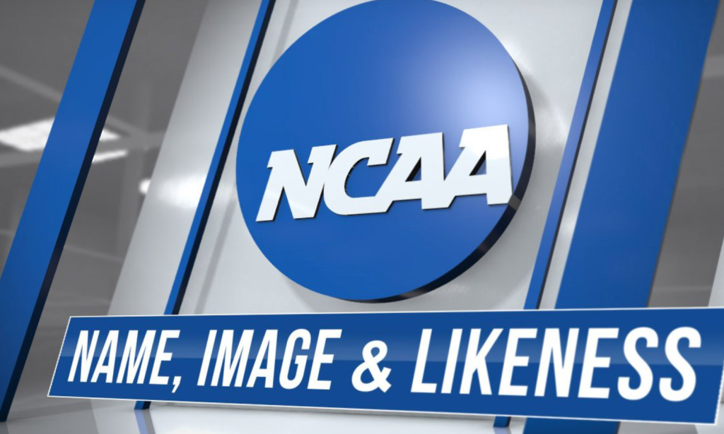 Image of NCAA logo with "Name, Image & Likeness" under it. Found on, https://studyandplayusa.com.au/name-image-likeness-nil-what-is-it-and-who-does-it-apply-to/