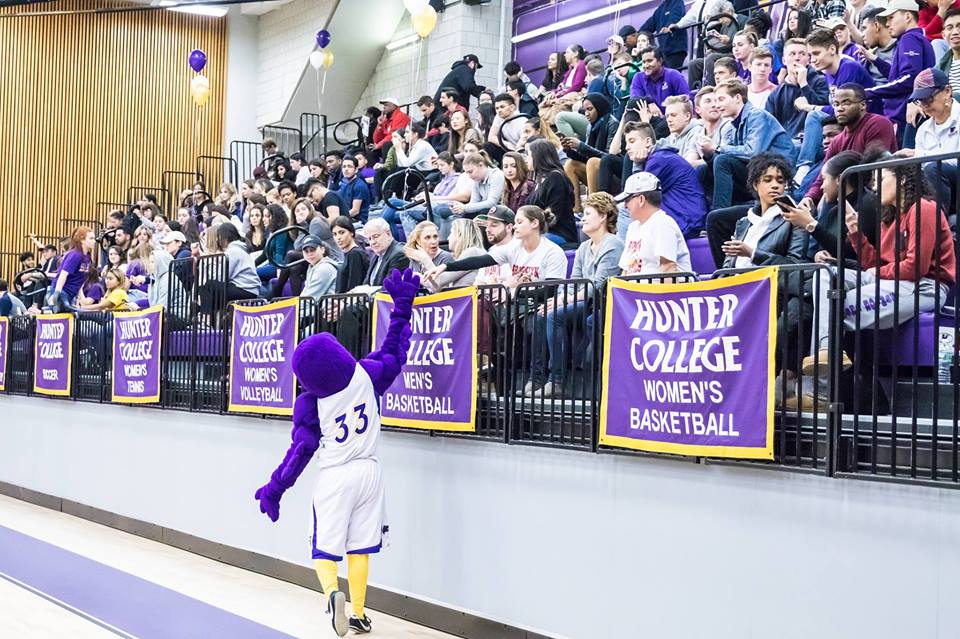 Hunter Hawk Mascot joins the crowd in the Sportsplex