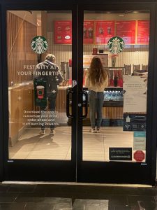 Starbucks entrance from campus. 