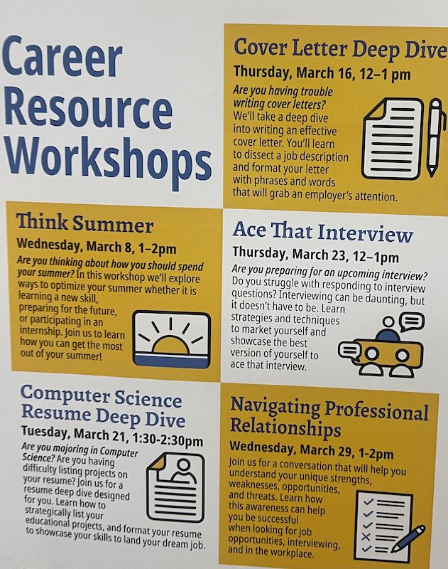 Hunter College's Office of Career Development Services offers routine Career Resource Workshops for students to gain valuable resources about the job application process.