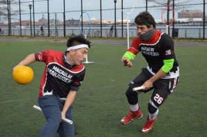 Members of the Macaulay Marauders Quidditch Team during a team practice. 