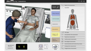 A nurse examining a patient on vSim.